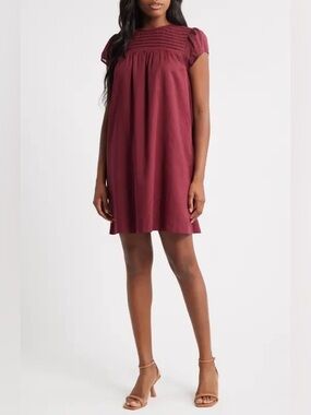 83. Charles Henry • NWOT cotton Burgundy Short Sleeve Dress PTP 21”